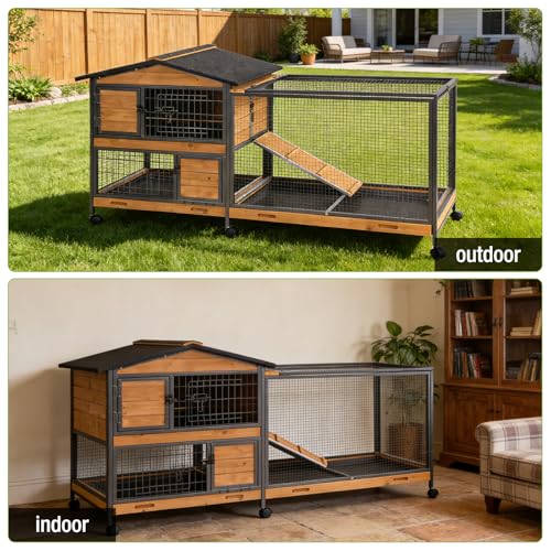 Large Rabbit Hutch Indoor Outdoor (Orange / 48.0"L x 48.0"W x 24.0"H)