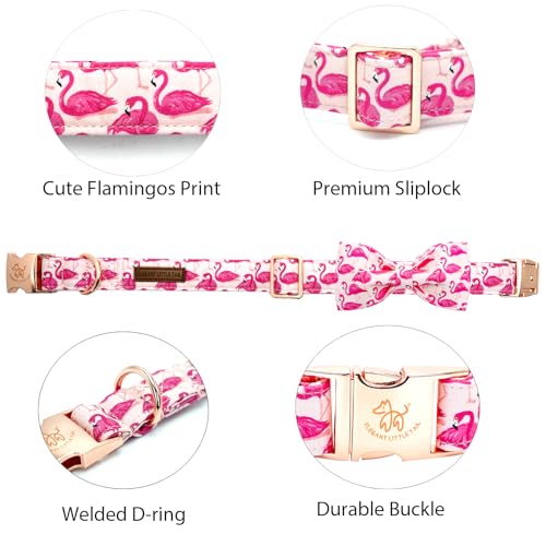 Dog Collar Pink Flamingos Dog Collar with Bow Girl Cotton Bowtie Spring Pet Collars Gift Adjustable Pet Collars for Small Dogs (Flamingo / Small (Pack of 1))