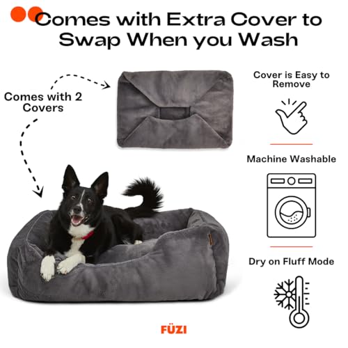 Luxury Aesthetic Dog Bed with Extra Cover for Medium Dogs (Dark grey / Medium)