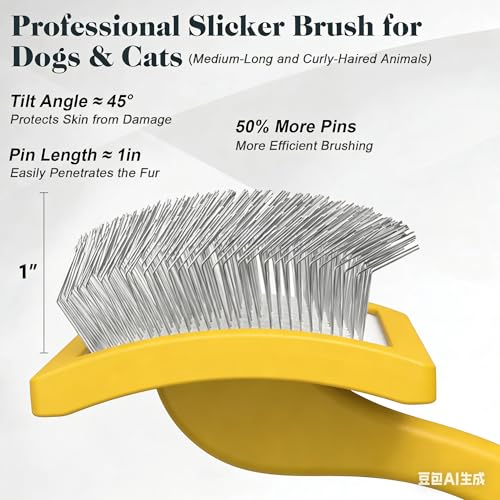 2PCS Slicker Brush for Dogs & Pet Comb (Yellow / Large)
