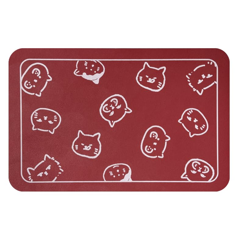 Cat Food Mat Cat Mat for Food and Water (Red & Multiple cat heads Logo / 18.1"L x 11.8"W)