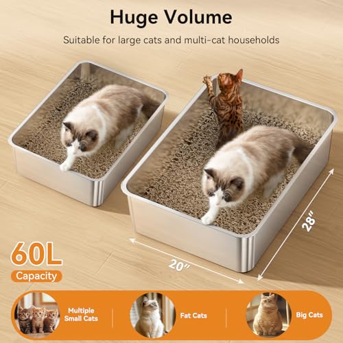 2 Pack XXXL Stainless Steel Litter Box (Silver2)