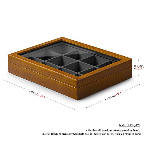 12 Grids Vintage Solid Wood Jewelry Box Microfiber Lining Earrings Bracelets Necklace Storage Jewelry Drawer Organizer Tray with Lid (Grey 12 Grids Box)