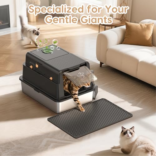 L8 Max XXXL Stainless Steel Litter Box with Lid (Black)