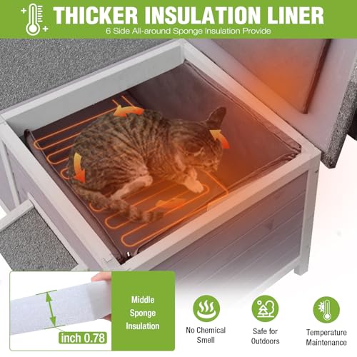 Large Heated Cat House Outdoor Insulated Cat House Weatherproof Feral Cat Shelter with Thermostat