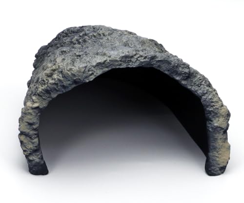 Rock Cave Habitat Hidden for Reptile and Amphibians.Terrarium & Aquarium Decor (Extra Large Size ( Grey ))