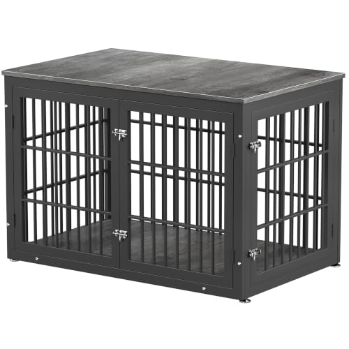 46" Heavy Duty Dog Crate Furniture for Large Dogs (Black + Gray / 46.0"L x 29.1"W x 31.1"H)