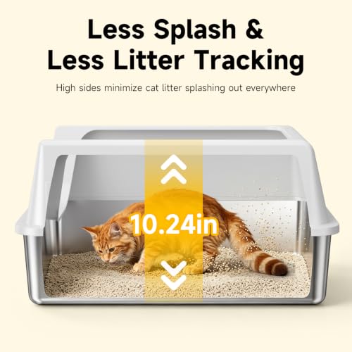 XL Open Top Stainless Steel Litter Box with High Sides (Gray-1Pack)