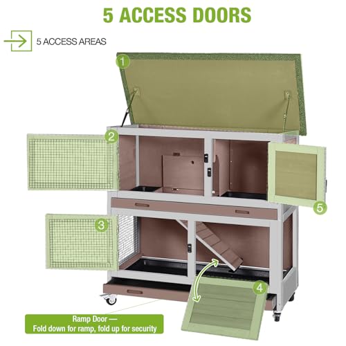 2 Story Rabbit Hutch for 1 (Brown / 36.0"L x 17.7"W x 36.4"H)