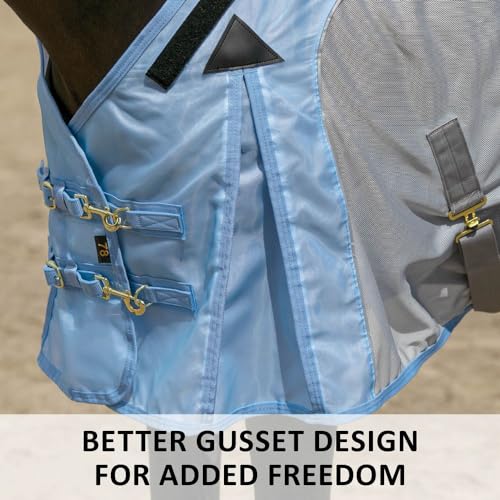 Adjusta Fit Mosquito Mesh Hybrid II Horse Fly Sheets (Horse Size 72 / V-Free Surcingle / Blue)