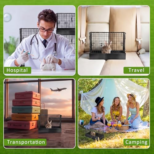Folding One Hole Rabbit Transport Cage (Black / 18.9"L x 14.2"W x 4.7"H)