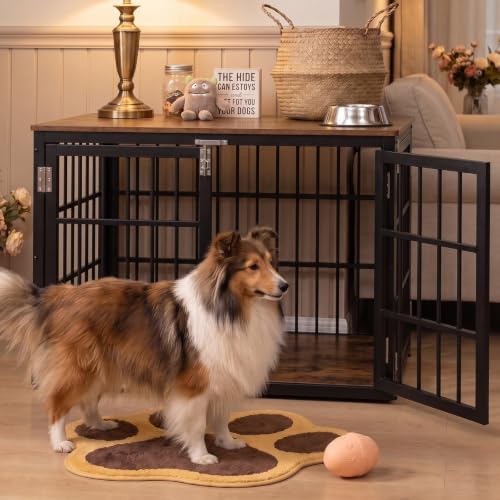 Dog Crate Furniture 42 Inch Indoor Crate for Large Dog Wooden Kennel (Black / 42.1"L x 30.0"W x 30.2"H)