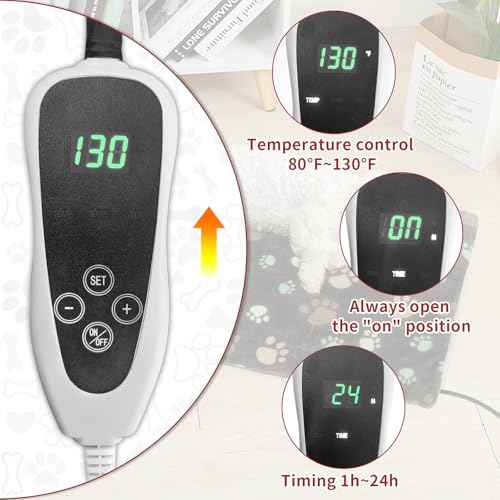 Cat Heating Pad 18x18 in with Smart Thermostat Switch and Power Line Protection Tube (Black / 18 x 18 in)