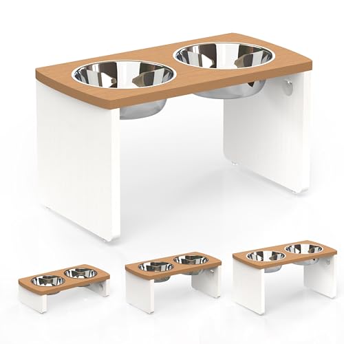 Elevated Dog Bowls (Teak - White / X Large: 13'' Tall-68 oz Bowl)