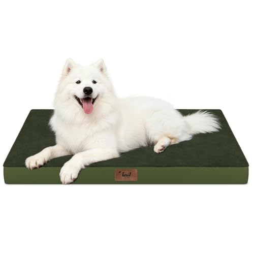 Large Waterproof Orthopedic Dog Bed with Egg Crate Foam (Olive Green / 41.0"L x 27.0"W x 3.5"Th)