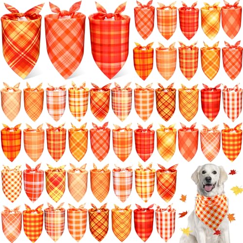 50 Pcs Fall Plaid Dog Bandanas Bulk (Fall Plaid / 25.6 x 17.7 x 17.7")