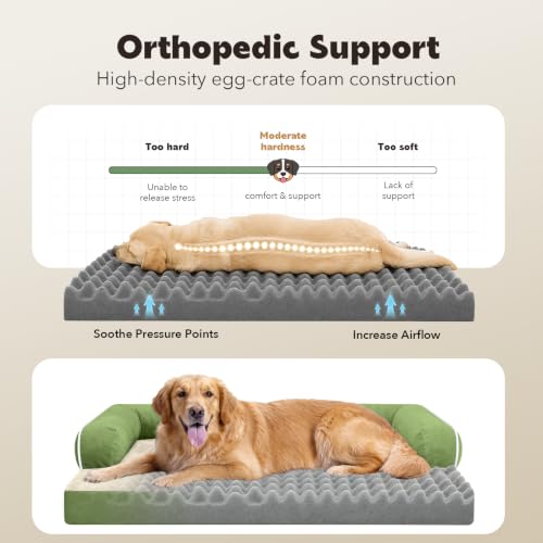 XXL Orthopedic Waterproof Dog Bed with Bolster for Extra Large Dogs (45.0"L x 35.0"W x 8.0"Th / Grass Green)
