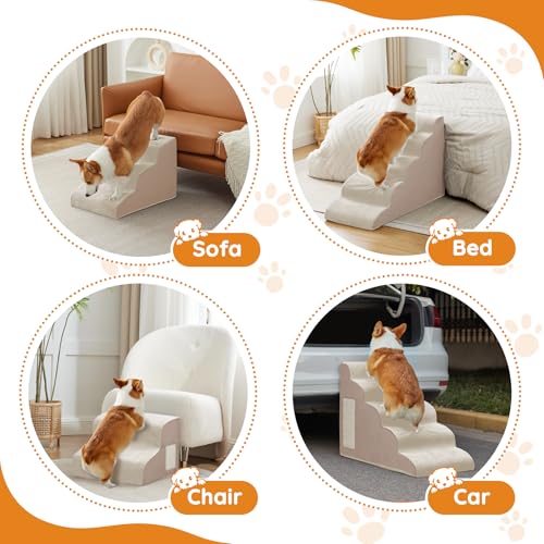 Dog Stairs for Small Dogs 22.6" H (Beige / 5-Step 22.6"H)