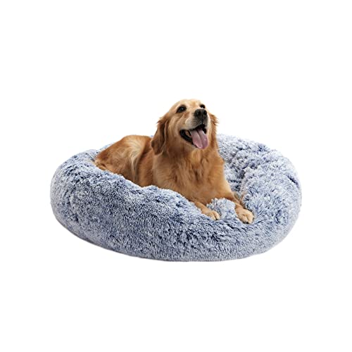 Calming Fluffy Donut Dog Bed for Large Dogs (36.0"L x 36.0"W x 8.0"Th / Navy Blue)