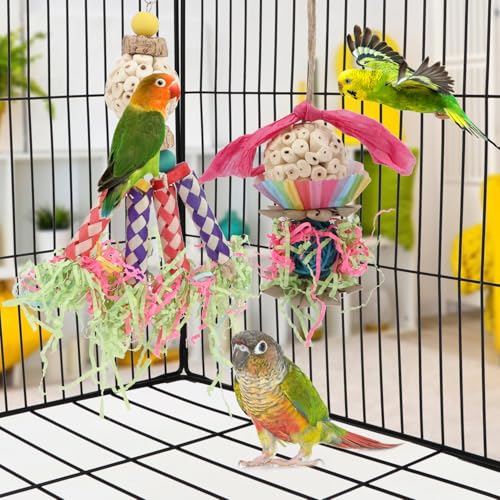 Bird Colorful Shredding Crinkles Foraging Toys Natural Sola Ball for Parrots Cockatiels Conures Budgies Senegal