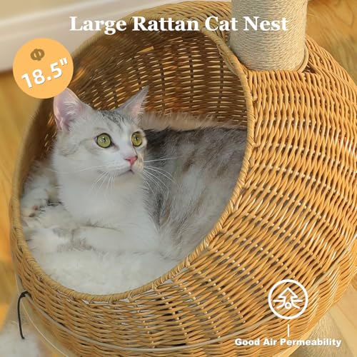 Dinosaur Cat Tree 46” Cat Scratching Posts with Large Rattan Bed (Dinosaur)