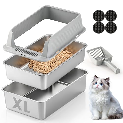 Stainless Steel Sifting Litter Box for Pine Pellets (【XL-】22.4" x 14.6" x 11")