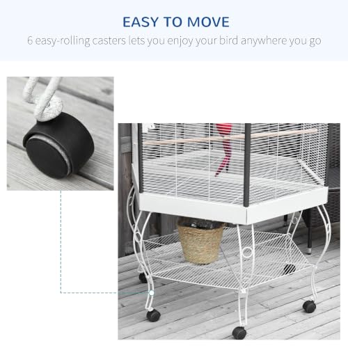 44" Hexagon Covered Canopy Portable Aviary Flight Bird Cage With Storage