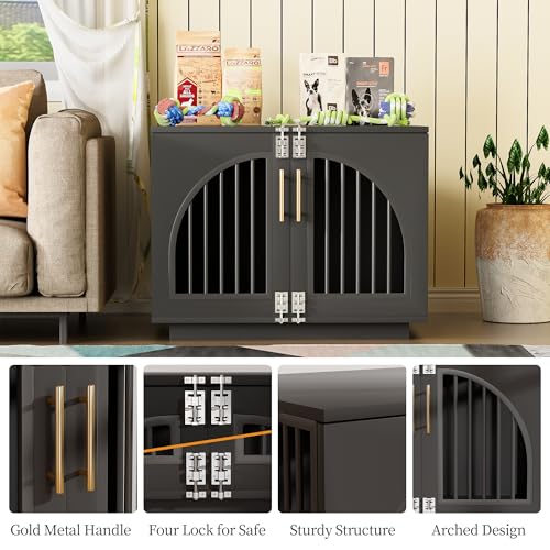 Wooden Dog Crate Furniture End Table (Black / 31.5"L x 22.1"W x 25.2"H)