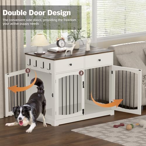 40'' Wooden Dog Crate Furniture (White)