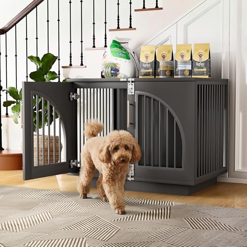 Wooden Dog Crate Furniture End Table (Black / 31.5"L x 22.1"W x 25.2"H)