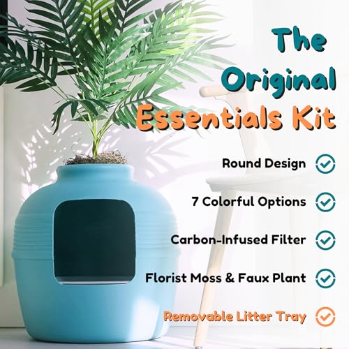 Original Hidden Litter Box Planter (Palm Plant / Essentials Kit / Coastal Blue)