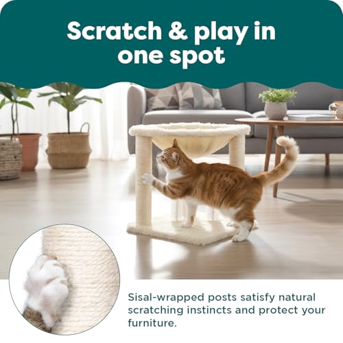 17.3" Tall Cat Scratching Post Tower for Indoor Cats (Cat Tower / Plush Hammock Playground (Cream))