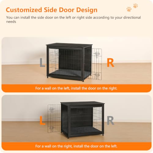32.5" Dog Crate Furniture with Cushion (Dark Gray / 32.5"L x 21.9"W x 25.6"H)
