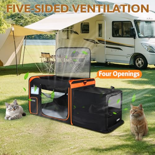 Side Expandable Extra Large Cat Carrier with Litter Box (Black)