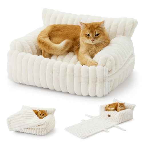 Cute Cat Bed with Removable Cover (Cream / Small: 25'' x 18'')