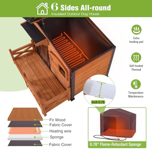 Large Heated Dog House Outdoor Insulated Dog Kennel with Safe Heating Pad