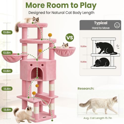 Cat Tree Tower for Indoor Large Adult Cats (Pink)