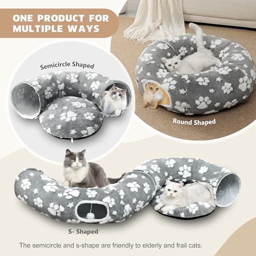 Cute Round Cat Tunnel for Indoor Cats (Grey Paw / Round)