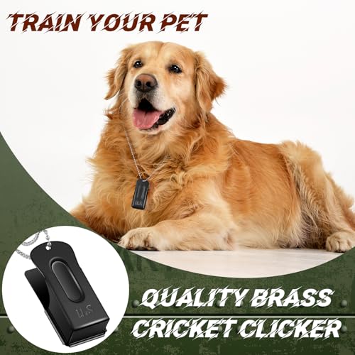 3 Pieces Brass Dog Training Clicker with Chain for Dogs Cats (Black)