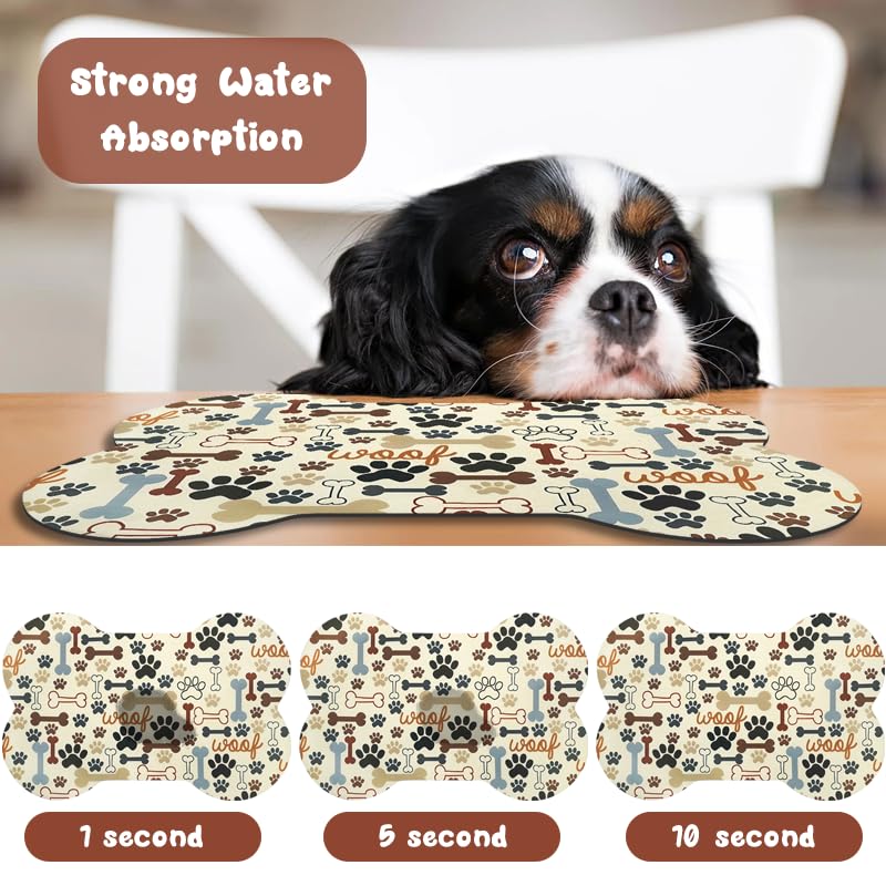 Dog Food Mats for Floors Waterproof (Beige Bone / 23.6"L x 15.7"W)
