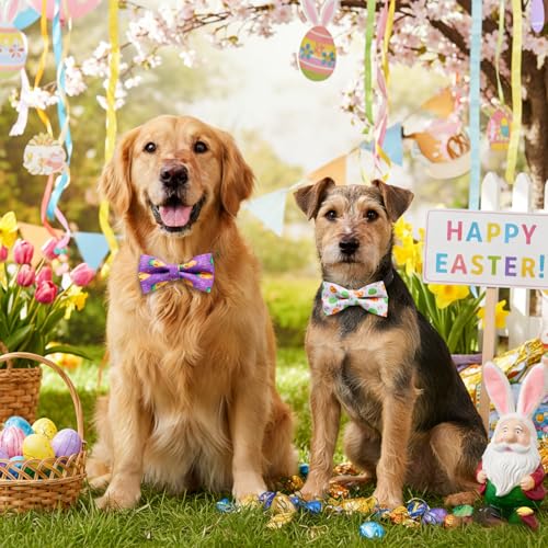 50 Pcs Spring Dog Collar Bowties Rabbits Chicks Eggs Carrots Collar Dogs Accessories Attachment with Elastic Bands Detachable Charms for Pets Holiday Costume Photo Props Accessories Shops (Easter)