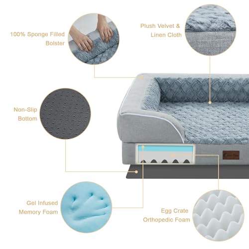 Orthopedic Washable Dog Bed for Large Dogs (Light Grey / 36.0"L x 27.0"W x 8.0"Th)