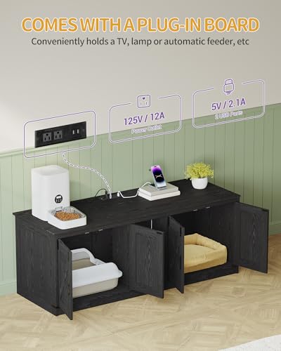 Cat Litter Box Enclosure for 2 Cats (Black)