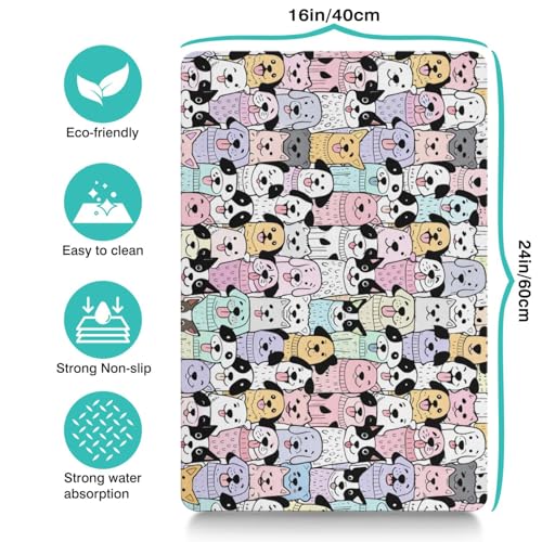 Pet Feeding Mat for Floors Waterproof Dog Mat for Food and Water Absorbent Quick Dry Non Slip mat for Cat Bowls (24"L x 16"W / ColorfulDog)