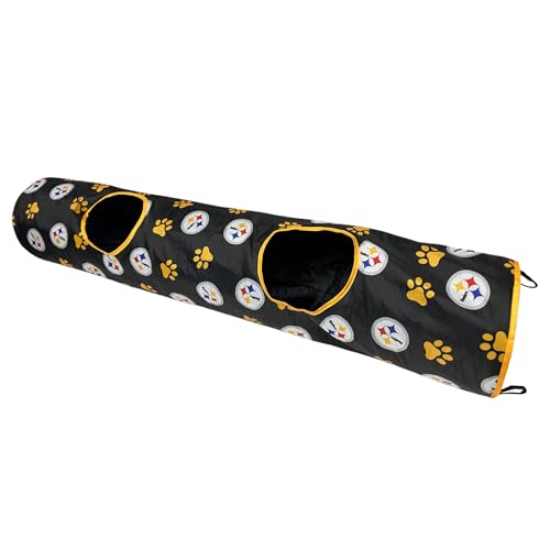 NFL Pittsburgh Steelers Cat Tunnel Tube Toy with Plush Football Catnip and Feathers Collapsible Tunnel for Cats to Play (Pittsburgh Steelers)