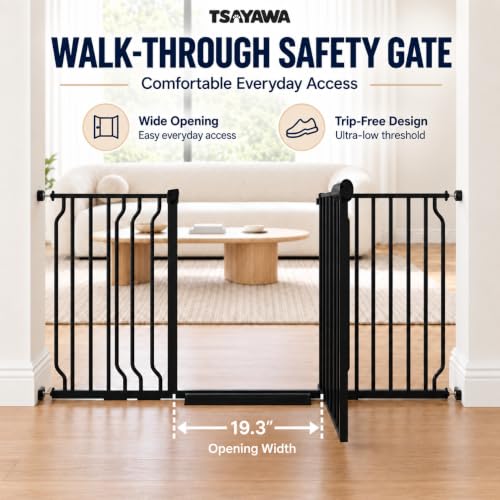 71.7 85.82 Inch Extra Wide Baby Gate Walk Through Safety Gate Black (Black / 71.65"-85.82")