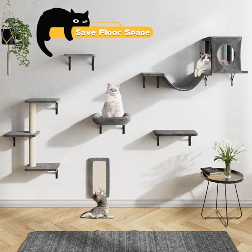 12-in-1 Cat Wall Shelves, Luxury Wall-Mounted Cat Shelves, Dark Gray (Dark Gray / Set of 12)