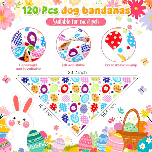 120 Pcs Spring Easter Dog Bandanas Bulk Dog Adjustable Cute Washable Triangle Kerchief Scarf Bibs for Small to Medium Pet Seasonal Party Costume Accessories
