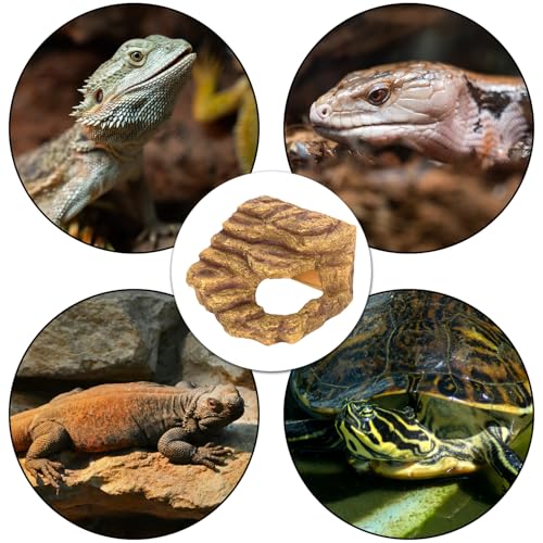 Resin Reptile Hideout Cave Reptile Habitat Tank Decor Terrarium Accessories for Bearded Dragon Leopard Gecko Lizards Turtle (Large)