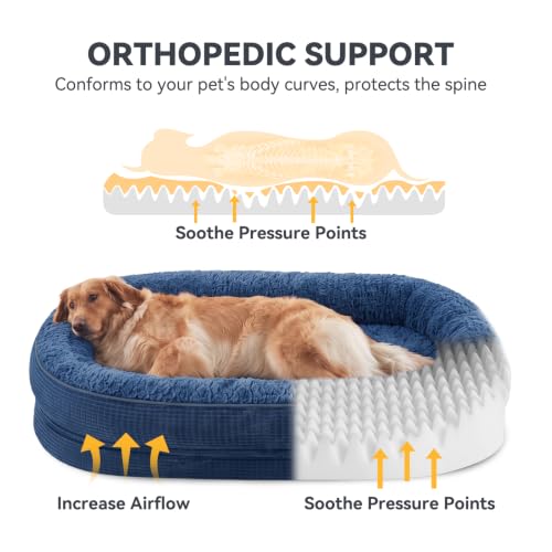 Orthopedic Dog Beds Large Sized Dog (Navy Blue / 45"l X 32"w X 7.5"th)